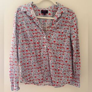 J. Crew Red and Blue Floral Button-Up Shirt